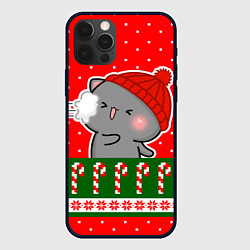 Чехол iPhone 12 Pro Серый котик - играет в снежки