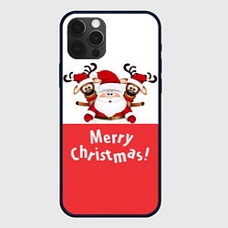 Чехол для iPhone 12 Pro Дед Мороз с оленями, цвет: 3D-черный