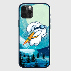 Чехол для iPhone 12 Pro Заяц на реактивной морковке, цвет: 3D-черный