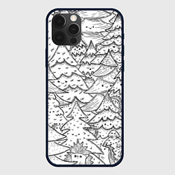 Чехол для iPhone 12 Pro Раскраска ежи в еловом лесу, цвет: 3D-черный