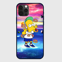 Чехол для iPhone 12 Pro Барт Симпсон с пончиками в космическом пространств, цвет: 3D-черный