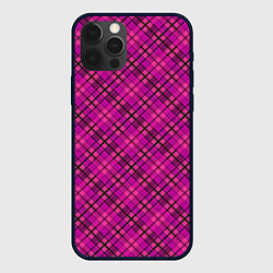 Чехол для iPhone 12 Pro Малиново розовый узор в клетку, цвет: 3D-черный