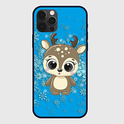 Чехол для iPhone 12 Pro Милый олень и пушистые снежинки, цвет: 3D-черный