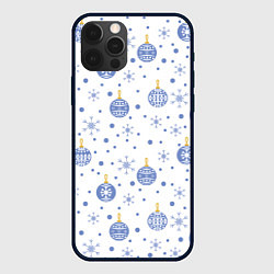 Чехол iPhone 12 Pro Голубые новогодние шарики со снежинками
