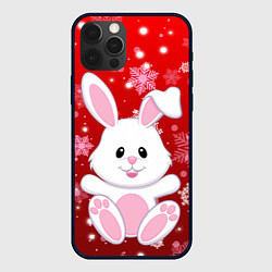 Чехол iPhone 12 Pro Весёлый кролик в снежинках
