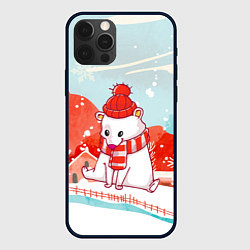 Чехол iPhone 12 Pro Белый мишка новый год