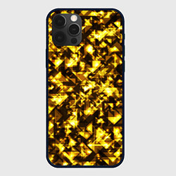 Чехол iPhone 12 Pro Золотой узор треугольники на черном фоне
