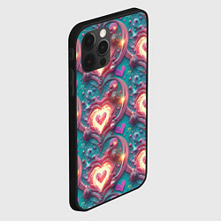 Чехол для iPhone 12 Pro Паттерн пылающие сердца, цвет: 3D-черный — фото 2
