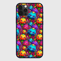 Чехол для iPhone 12 Pro Паттерн веселые Маленькие Монстры, цвет: 3D-черный