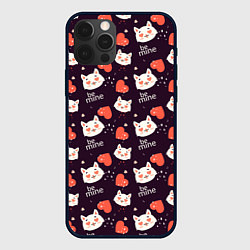 Чехол для iPhone 12 Pro Паттерн котика на темном фоне, цвет: 3D-черный