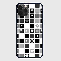 Чехол iPhone 12 Pro Черно-белый узор мозаика