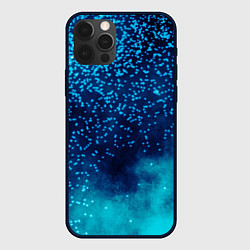 Чехол iPhone 12 Pro Градиент голубой и синий текстурный с блестками