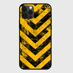 Чехол iPhone 12 Pro WARNING - желто-черные полосы