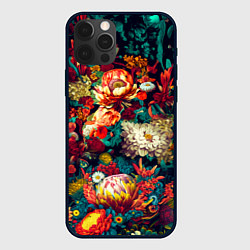 Чехол iPhone 12 Pro Цветочный паттерн с цветами и листьями