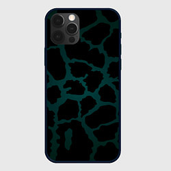 Чехол iPhone 12 Pro Чёрно-тёмно-зелёный пятнистый паттерн