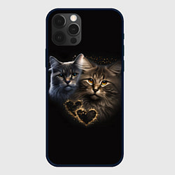 Чехол iPhone 12 Pro Влюбленные кот и кошка с сердечками