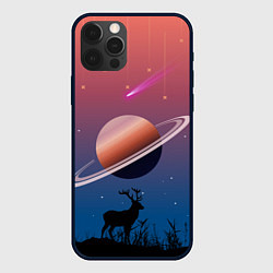 Чехол iPhone 12 Pro Сатурн на фоне падающих звезд и кометы