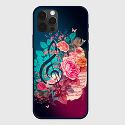 Чехол iPhone 12 Pro Цветы и музыкальная нота