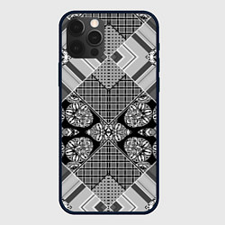 Чехол для iPhone 12 Pro Черно белый этнический лоскутный узор, цвет: 3D-черный