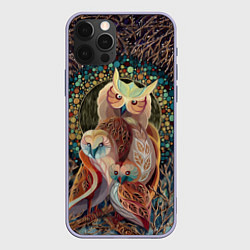 Чехол для iPhone 12 Pro Семейство лунных сов, цвет: 3D-светло-сиреневый