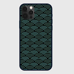 Чехол для iPhone 12 Pro Японский бирюзовый паттерн, цвет: 3D-черный