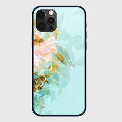 Чехол iPhone 12 Pro Светло-синий цветочный паттерн