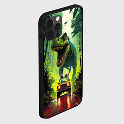 Чехол для iPhone 12 Pro Динозавр в погоне за машиной в джунглях, цвет: 3D-черный — фото 2