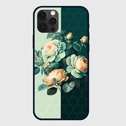Чехол для iPhone 12 Pro Розы на зеленом фоне, цвет: 3D-черный