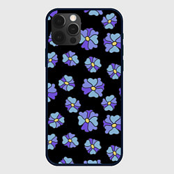 Чехол iPhone 12 Pro Дудл цветы на черном - паттерн