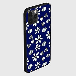 Чехол для iPhone 12 Pro Дудл ромашки на синем фоне - паттерн, цвет: 3D-черный — фото 2