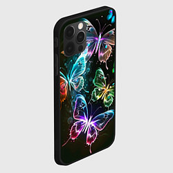 Чехол для iPhone 12 Pro Неоновые дикие бабочки, цвет: 3D-черный — фото 2
