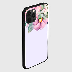 Чехол для iPhone 12 Pro Пастельные цветы акварелью - наверху, цвет: 3D-черный — фото 2