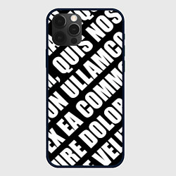 Чехол для iPhone 12 Pro Крупный рубленый текст Lorem Ipsum каллиграфия на, цвет: 3D-черный