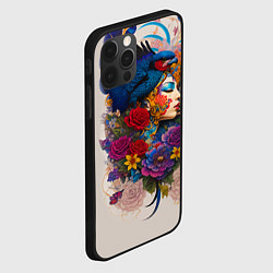 Чехол для iPhone 12 Pro Профиль девушки с птицей - татуировка, цвет: 3D-черный — фото 2