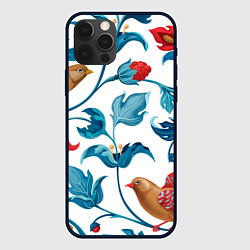 Чехол для iPhone 12 Pro Узоры и птицы, цвет: 3D-черный