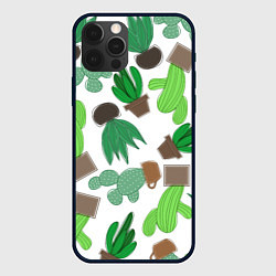 Чехол iPhone 12 Pro Кактусы в горшках - паттерн