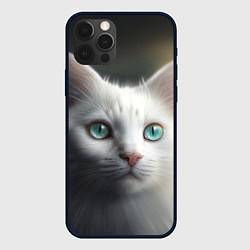Чехол для iPhone 12 Pro Милый белый кот с голубыми глазами, цвет: 3D-черный