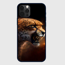 Чехол для iPhone 12 Pro Гепард рычащий, цвет: 3D-черный