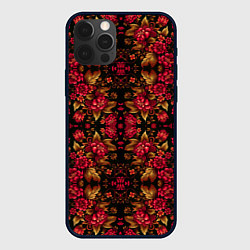 Чехол для iPhone 12 Pro Растительный паттерн под хохлому, цвет: 3D-черный