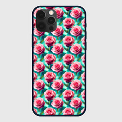 Чехол для iPhone 12 Pro Узор из розовых роз, цвет: 3D-черный