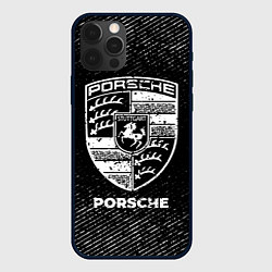 Чехол для iPhone 12 Pro Porsche с потертостями на темном фоне, цвет: 3D-черный