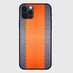 Чехол iPhone 12 Pro Кожа серая оранжевая