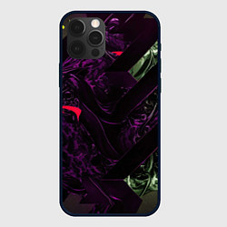 Чехол iPhone 12 Pro Фиолетовая текстура с зелеными вставками