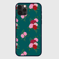 Чехол для iPhone 12 Pro Винтажные розы на темном фоне, цвет: 3D-черный