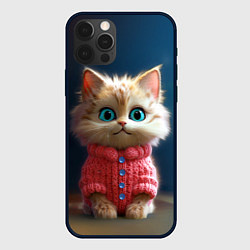 Чехол для iPhone 12 Pro Котик в розовом свитере, цвет: 3D-черный