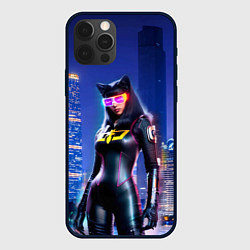 Чехол iPhone 12 Pro Cat girl on the background of a megalopolis