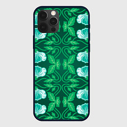 Чехол для iPhone 12 Pro Зелёный цветочный паттерн, цвет: 3D-черный