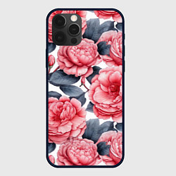 Чехол для iPhone 12 Pro Цветы и бутоны розы - паттерн, цвет: 3D-черный