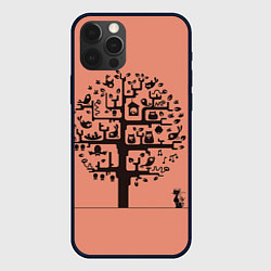 Чехол для iPhone 12 Pro Птицы на дереве и кошка, цвет: 3D-черный