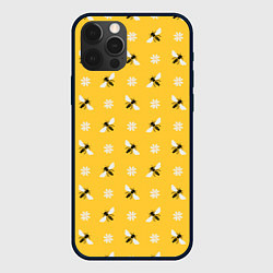 Чехол для iPhone 12 Pro Пчелы и цветы паттерн, цвет: 3D-черный